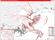 New Orleans-Metairie Metro Area Wall Map Red Line Style